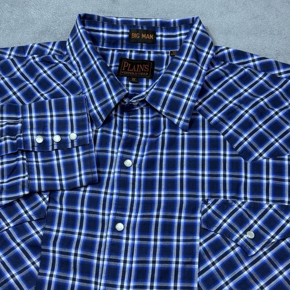Ely Plains Pearl Snap Shirt Mens 3X Big Man Blue Featherweight Cowboy Rodeo Farm